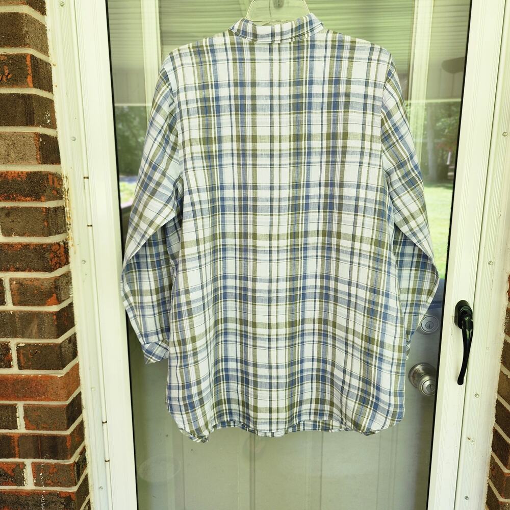 J.Jill Love Linen Size Large Blue Plaid Button Front Long Sleeve Shirt Pockets - Picture 3 of 12